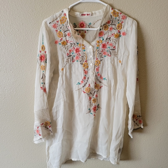Johnny Was Tops - JOHNNY WAS Embroided Tunic Blouse Size S